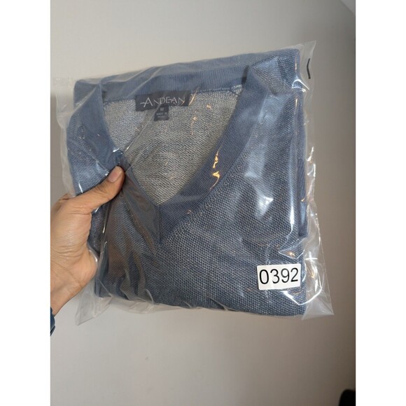 Andean Mens Blue Baby Alpaca V-neck Sweater Sz M Grandpa Preppy Academia Classic - Picture 7 of 7